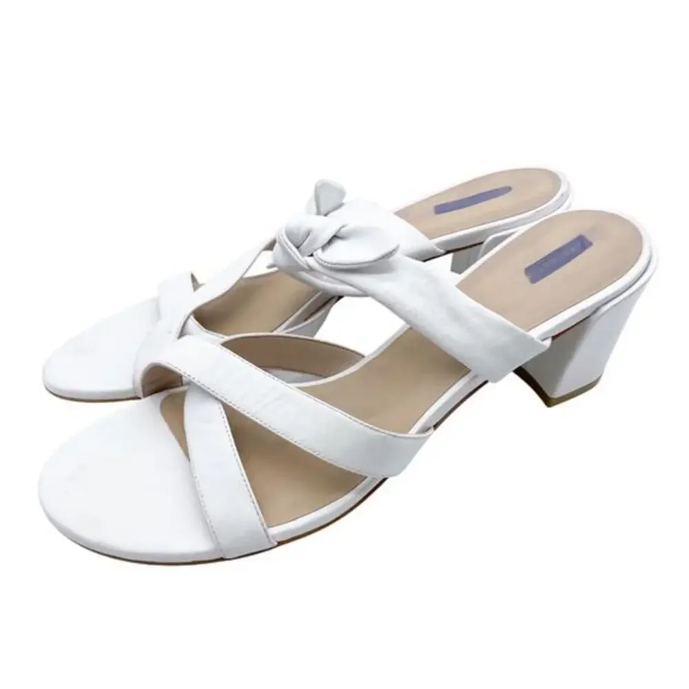 Stuart Weitzman Women's Bandeau White Bow Leather Slide Sandals Size‎ 11.5